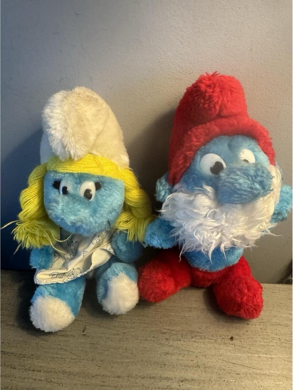 Vintage 1981 Smurfette & Papa Smurf Plush Stuffed Animal Lot